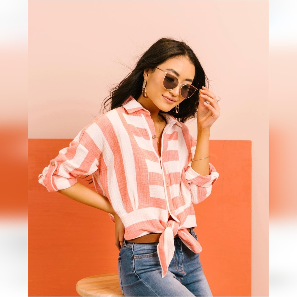 Striped crop button up